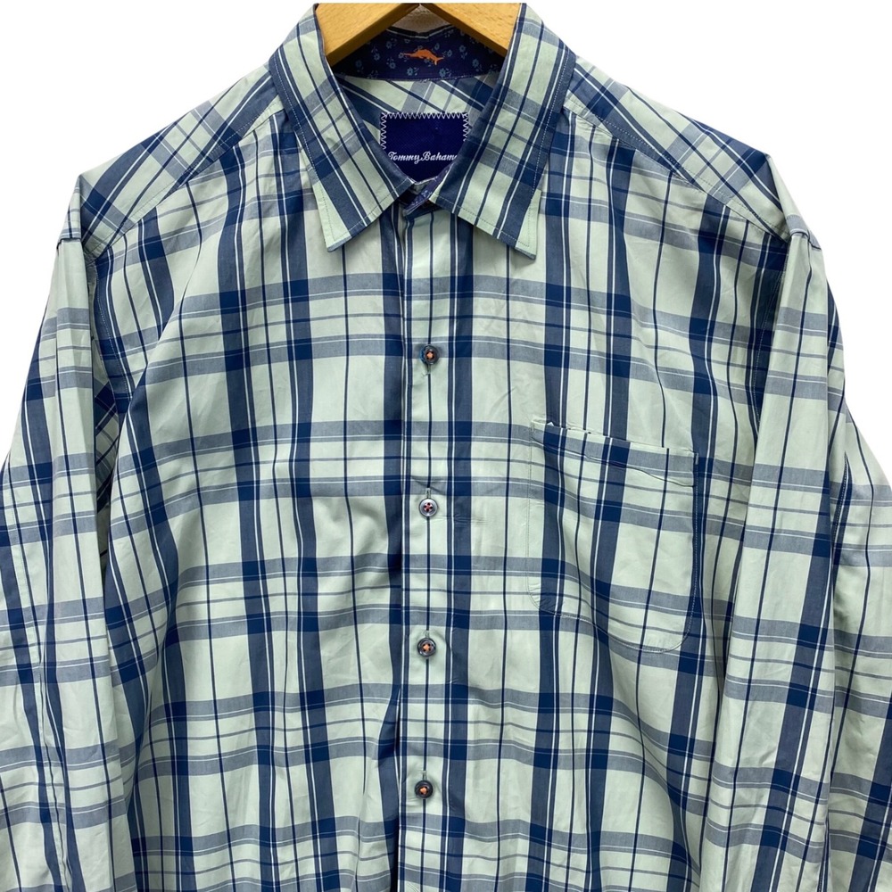 Tommy Bahama Shirt Mens Large Plaid 100% Pima Cotton Long Sleeve Button Up